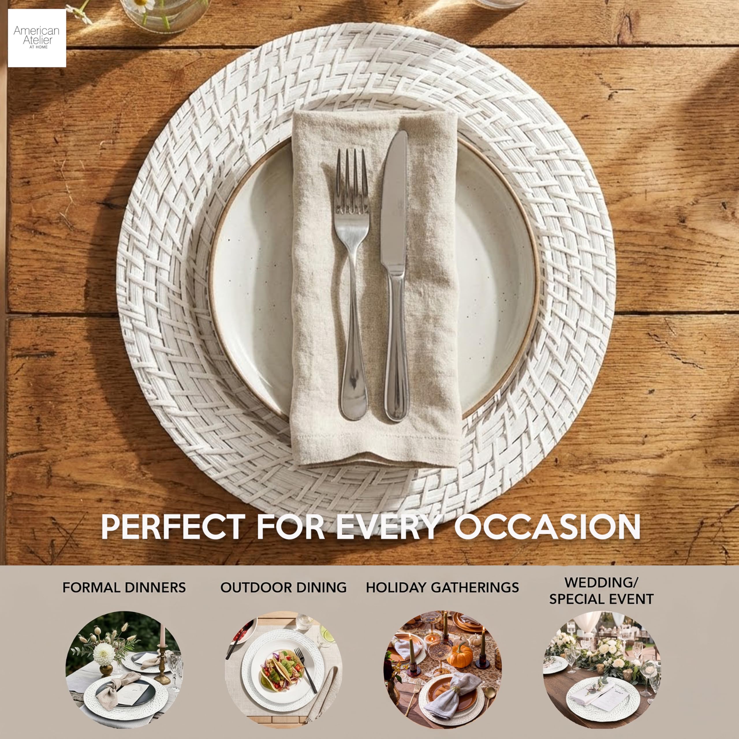American Atelier Juego de 4 platos de carga grandes de 13 pulgadas para el hogar, platos de servicio decorativos profesionales perfectos para eventos de lujo, cenas, bodas, banquetes, catering