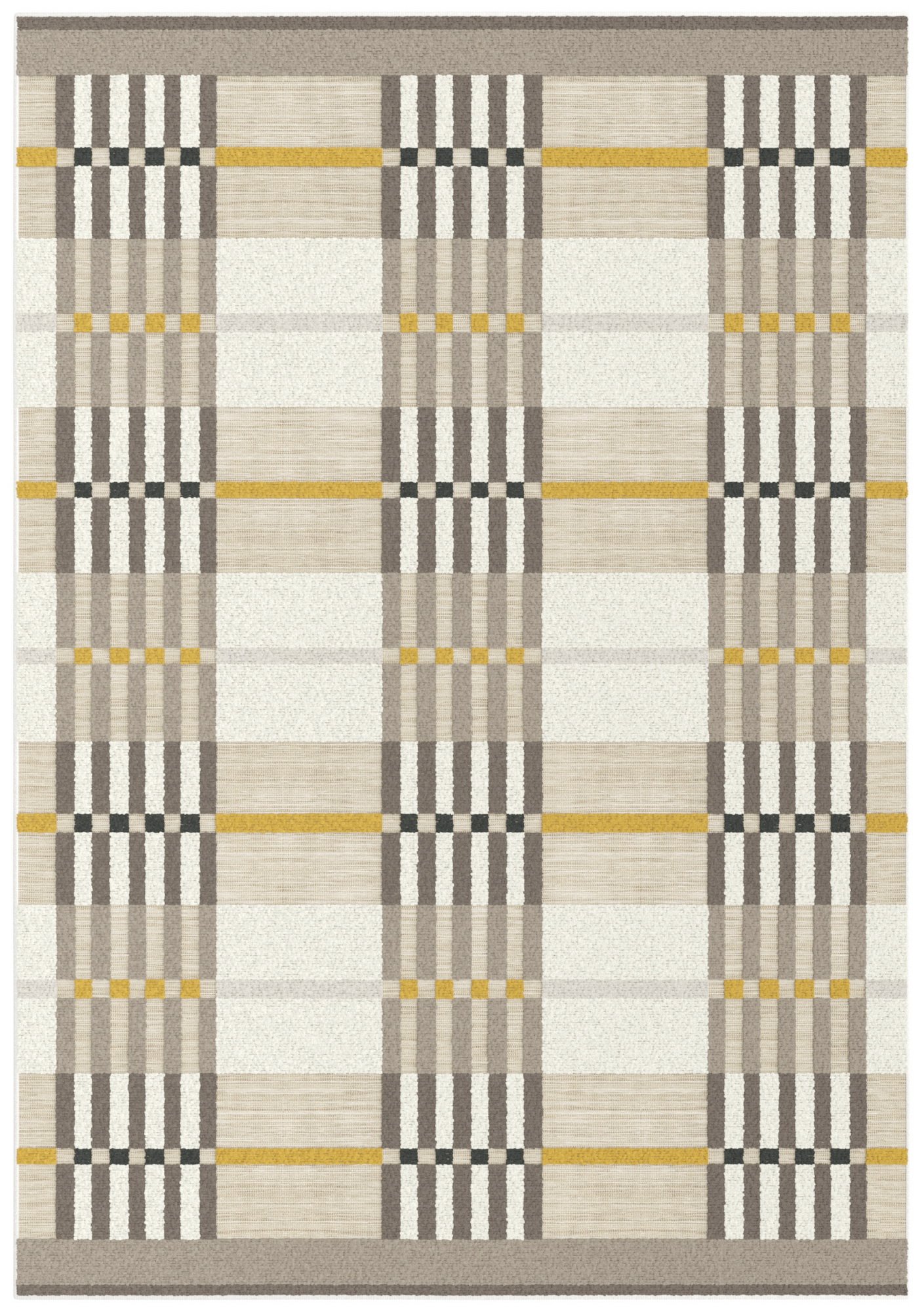 ASPECT Golden Cascade Tapis à Carreaux géométriques/Rayures (Moutarde/Gris/crème/Beige, 120 x 170 cm)