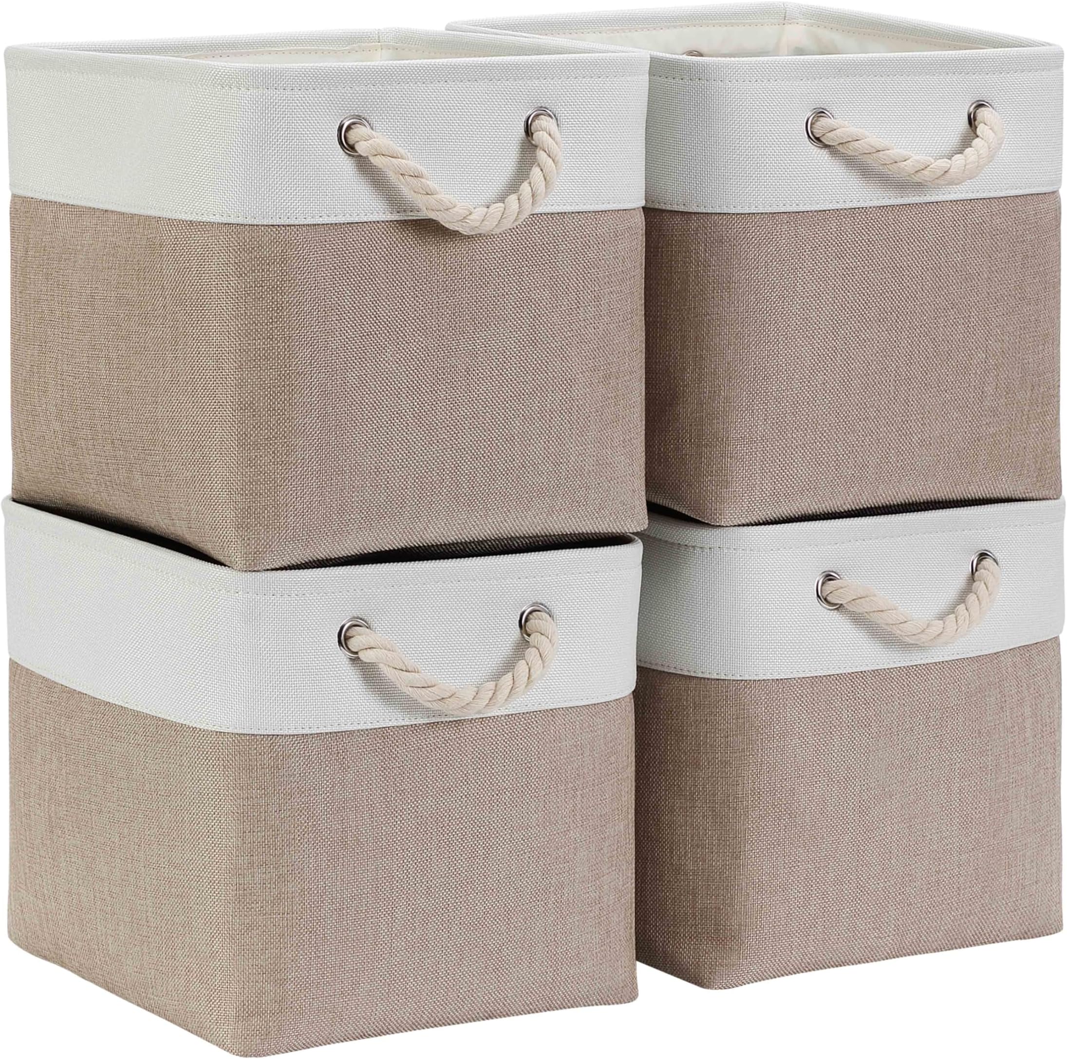Mangata Cube Storage Boxes 25x25x25cm Fabric Collapsible Light Khaki White 4 Pack