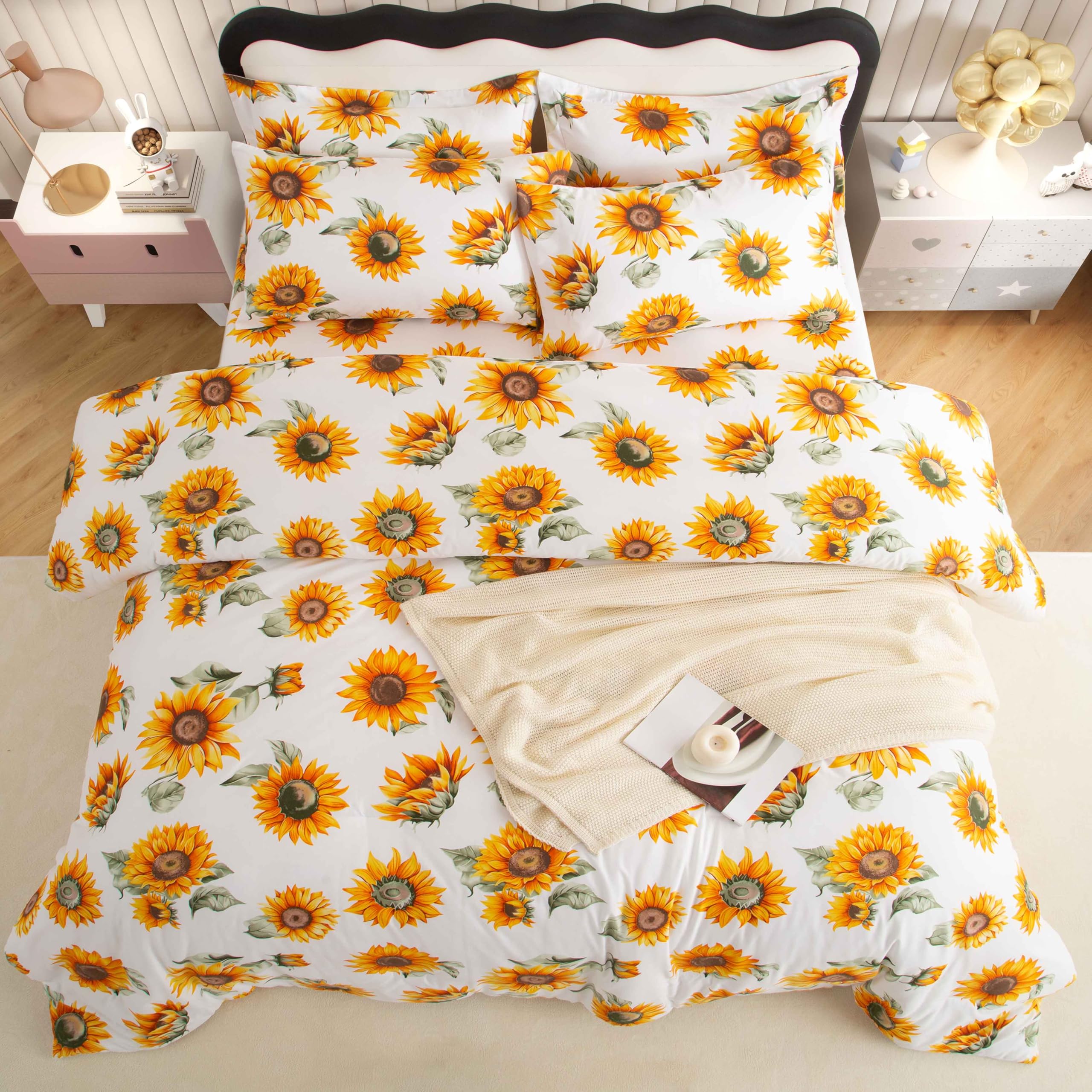 SDY 7PCS Bedding Set for Kids,Boys and Girls (Sunflower, Full)