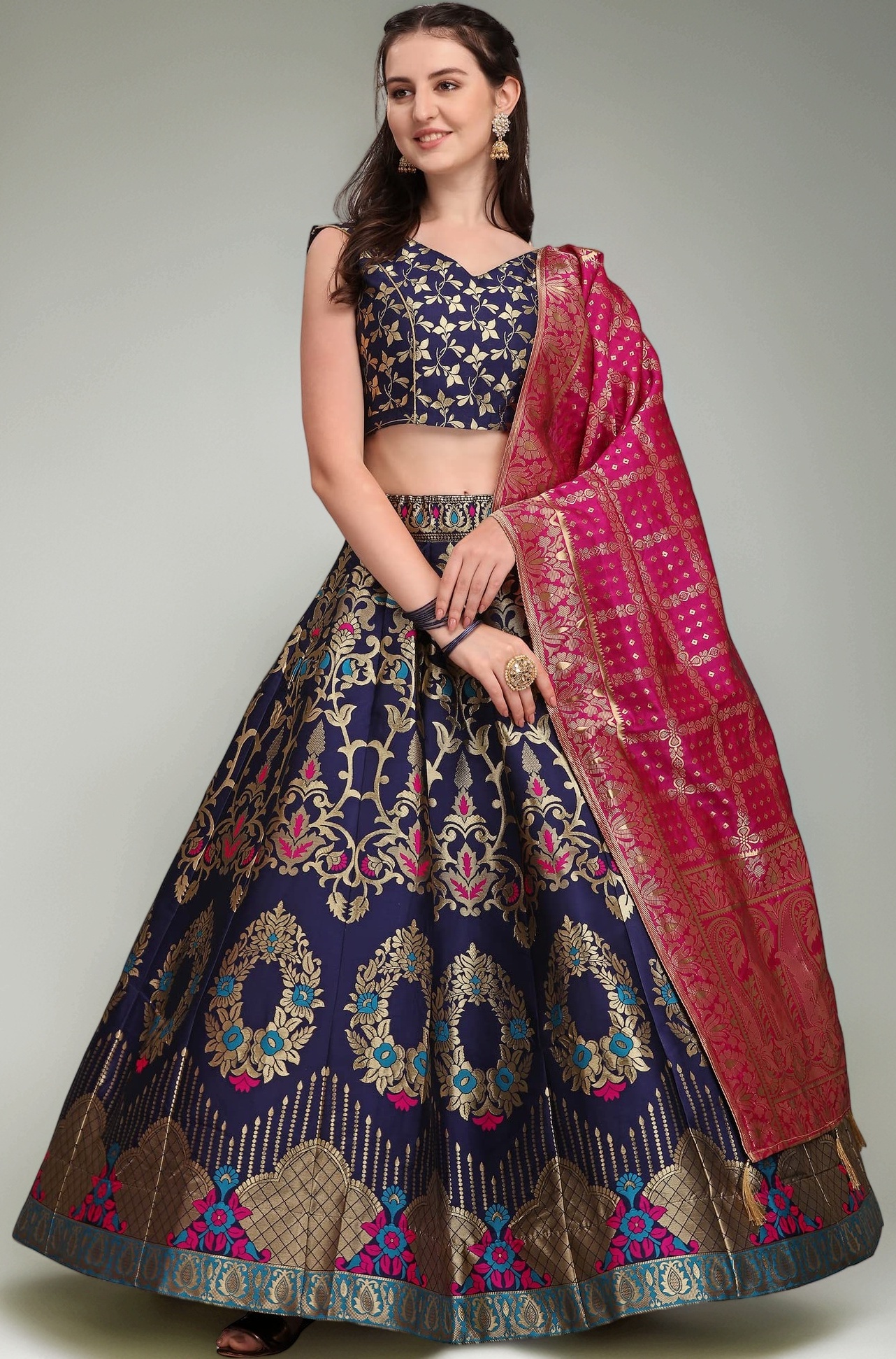 Women's Jacquard Semi-Stitched Lehenga choli