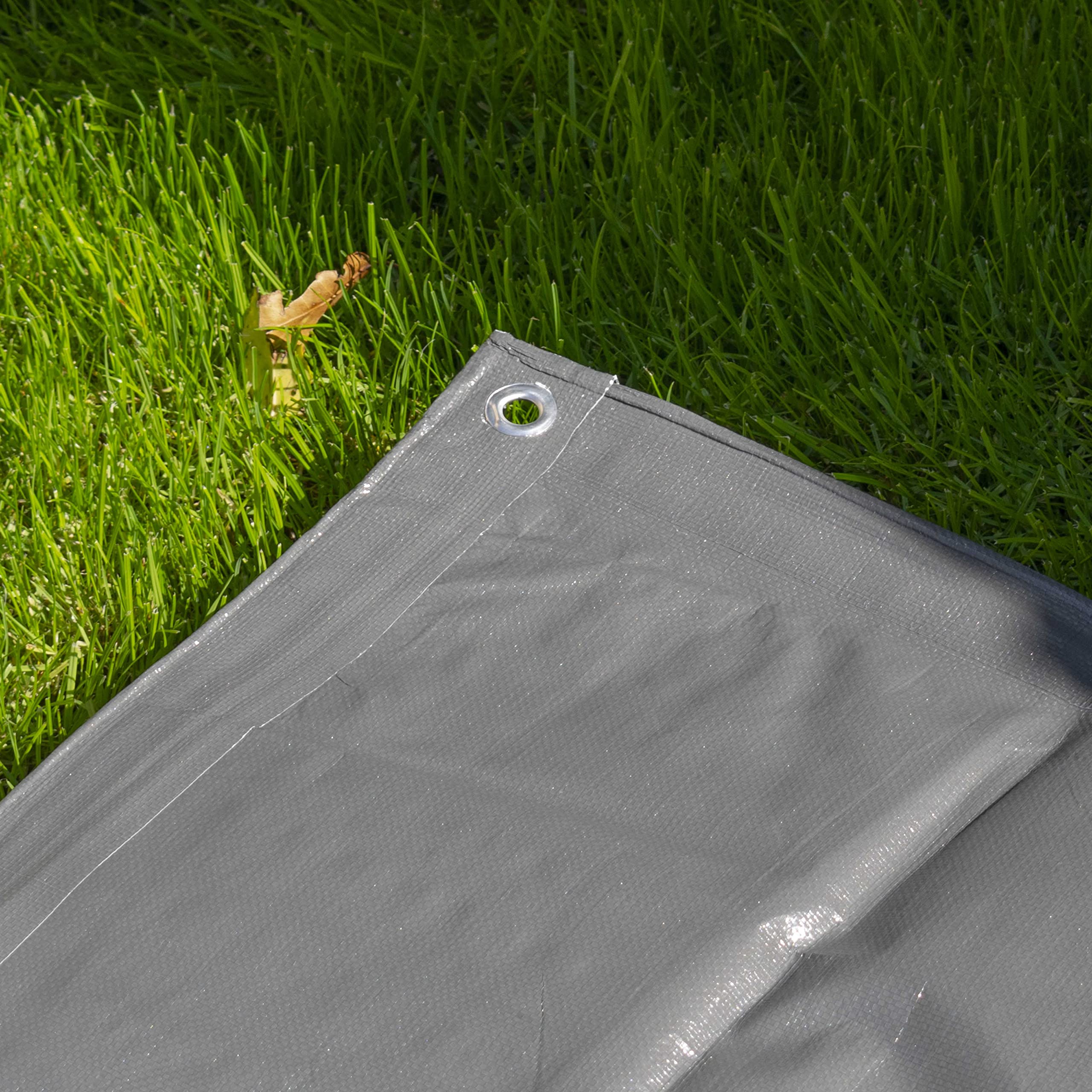 Heavy duty gray waterproof tarpaulin/ground sheet,uv resistant,reinforced hems and corners,eyelets every 1m, (6m x6m)