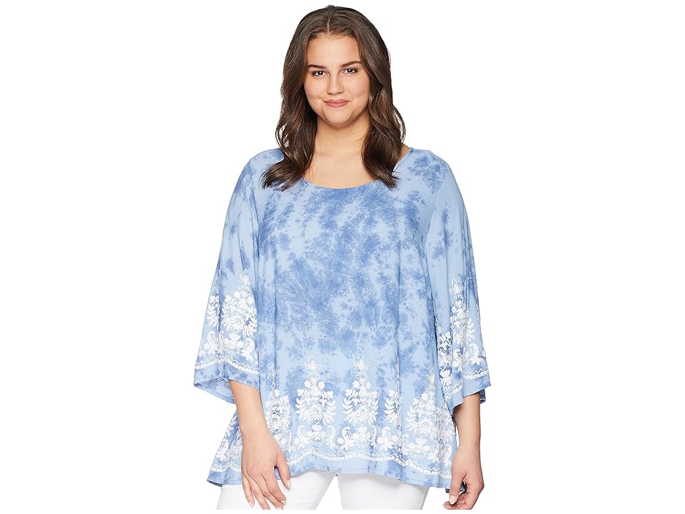 

Karen Kane Plus Plus Size Embroidered 3/4 Sleeve Top (Tie-Dye) Women's Clothing