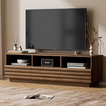 MAISONARIA Mid-Century Modern TV Stand for 50-60 inch TV, Entertainment Center with Storage & Drawers, Media Console Table for Living Room Bedroom, Walnut