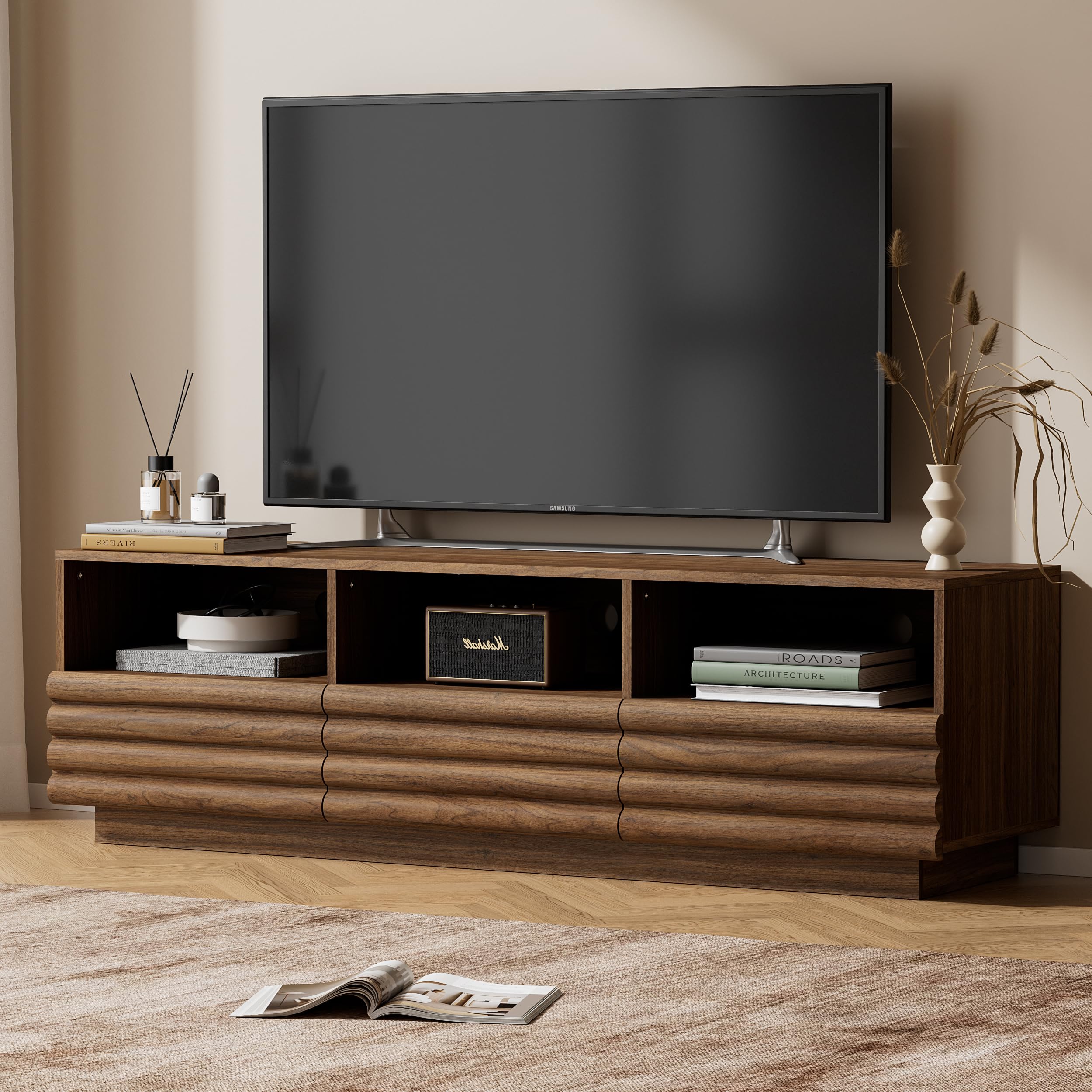 MAISONARIA Mid-Century Modern TV Stand for 50-60 inch TV, Entertainment Center with Storage & Drawers, Media Console Table for Living Room Bedroom,