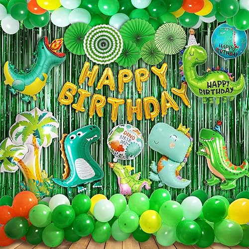 Decoraciones de cumpleaños de dinosaurios: adorables globos de dinosaurio grande, guirnalda de globos vibrantes y coloridos, kit con herramientas,