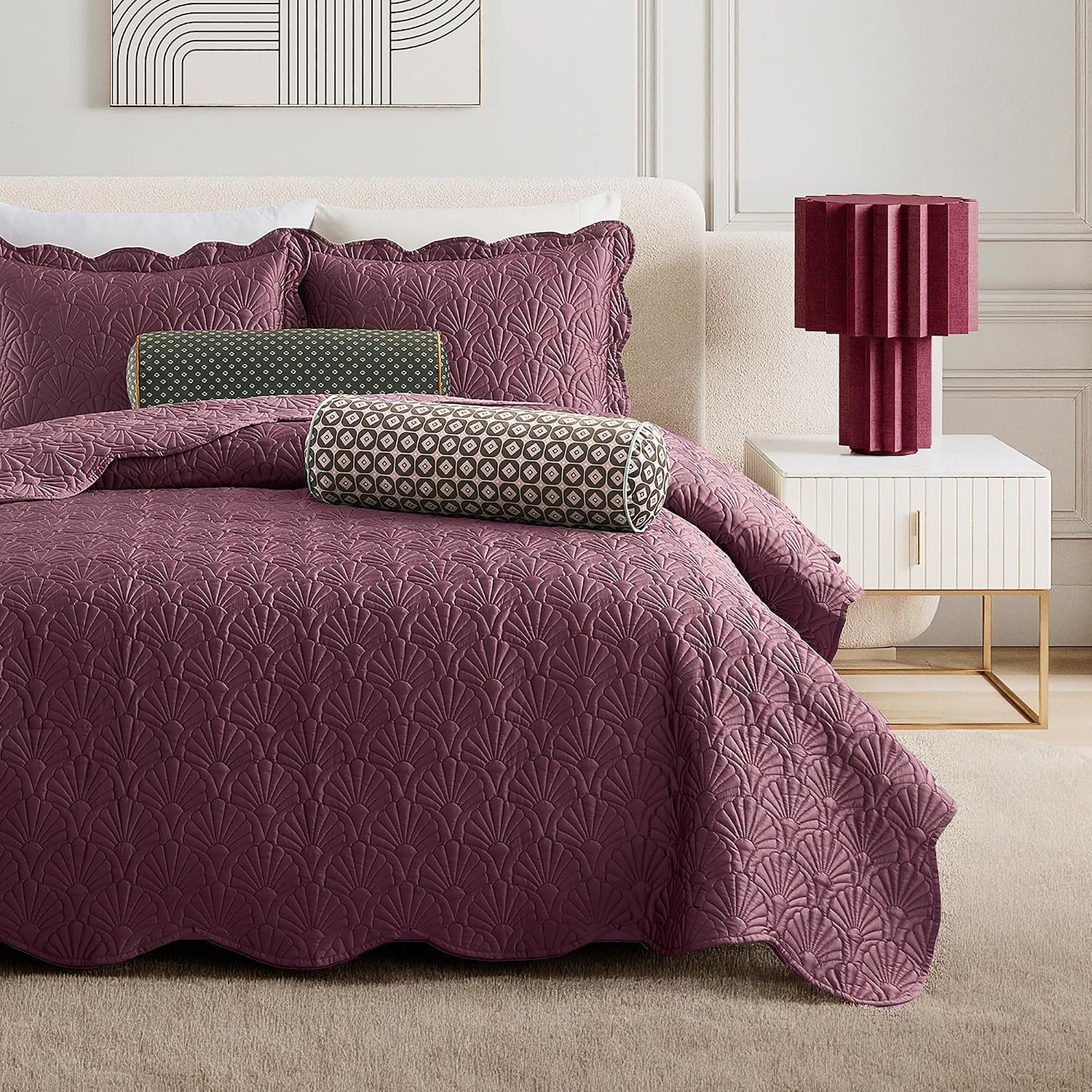Ted Baker Quilt Set Queen – 3-Piece Blue Shell Quilt with Shams – Satin, Lightweight Bedspread
