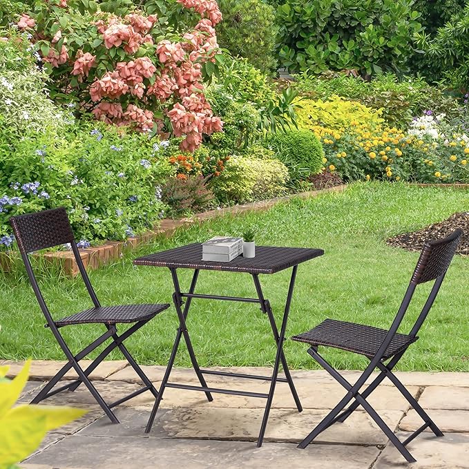 FURNIZY Rattan Wicker 2 Seater Patio Seating Chair and Table Set for