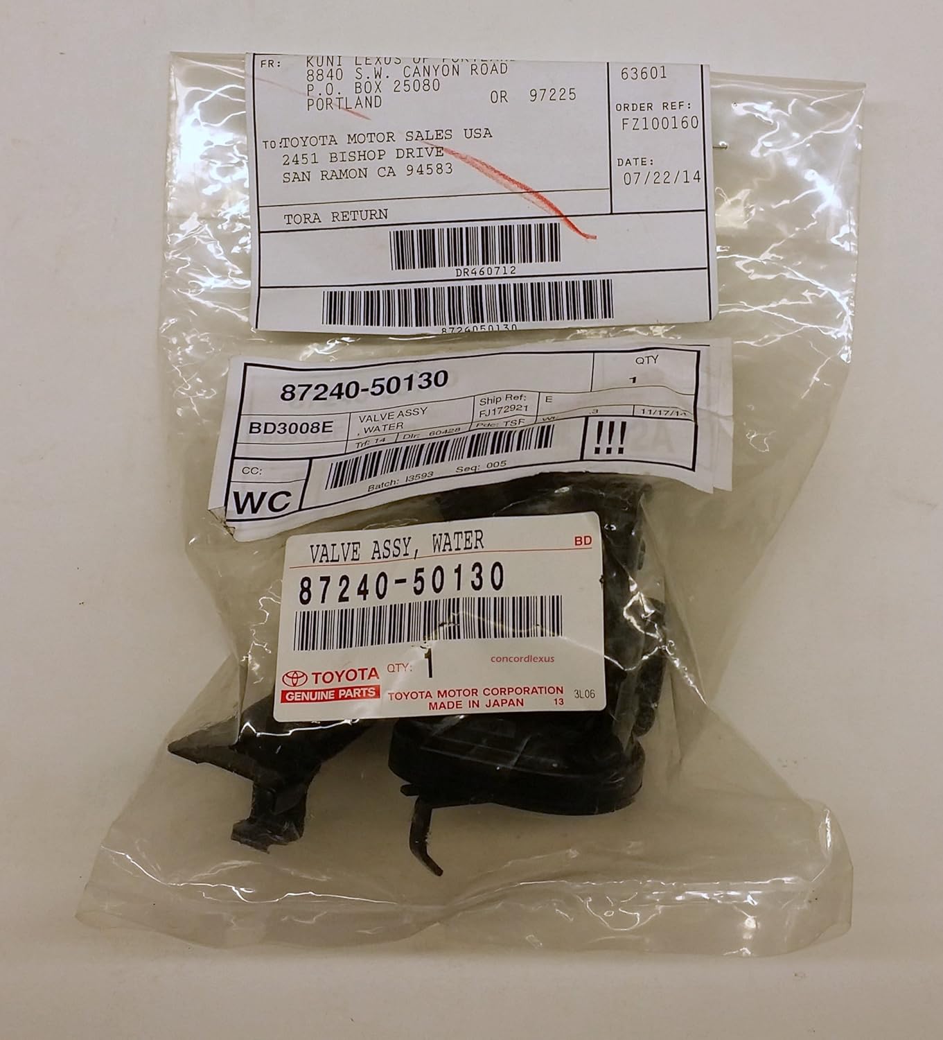 Lexus 87240-50130, HVAC Heater Control Valve