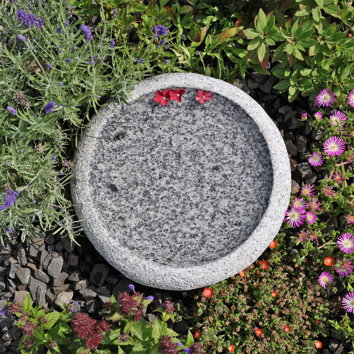 CLGarden Granit Vogelbad Ø 35cm rund Vogeltränke Naturstein Garten Boden Tränke frostsicher Stein