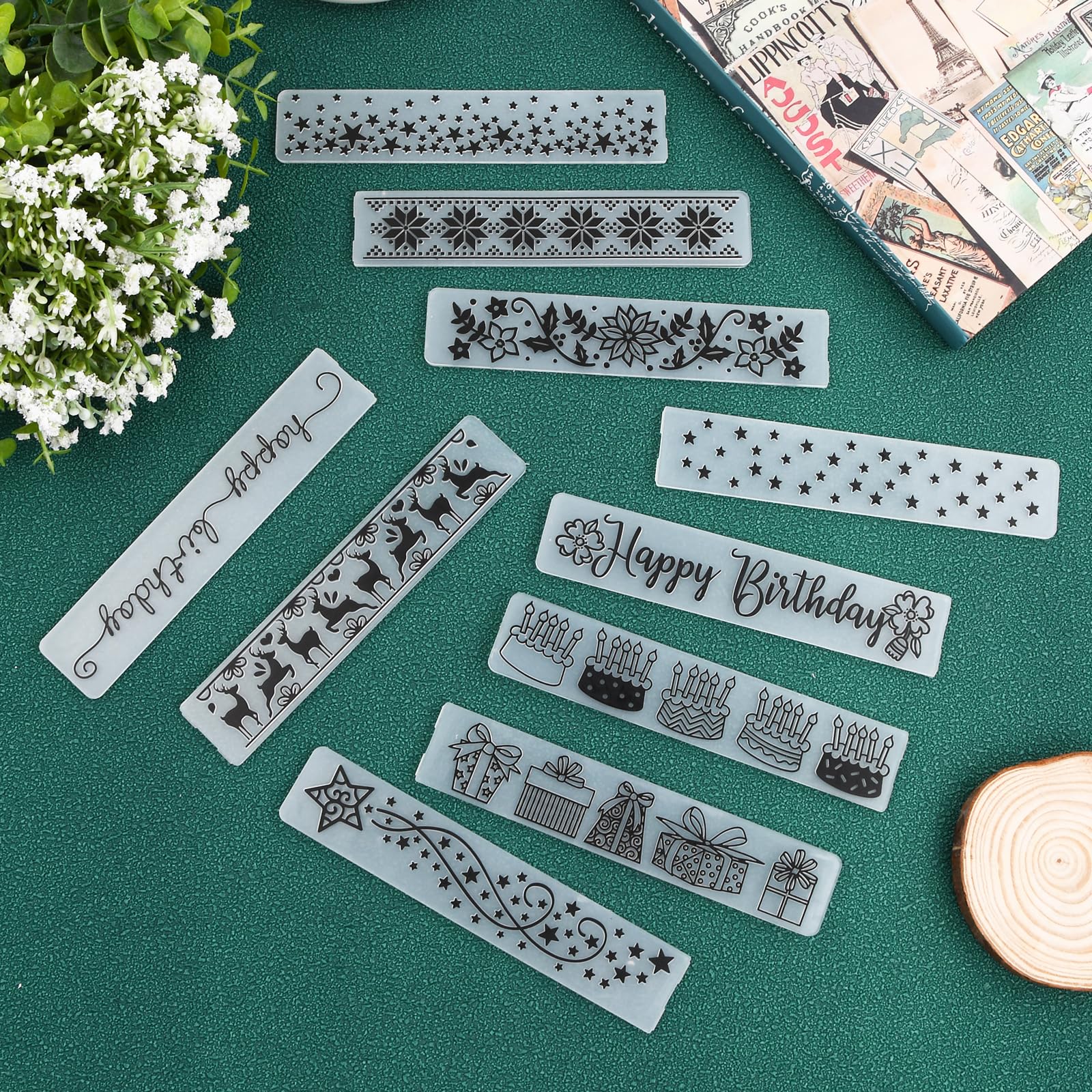 10 Piezas Plantilla de Repujado(15 x 3 cm) Carpetas de Plástico con Relieve Tarjetas, Carpeta de Grabación en Relieve para Scrapbooking Creación de Tarjetas Álbum