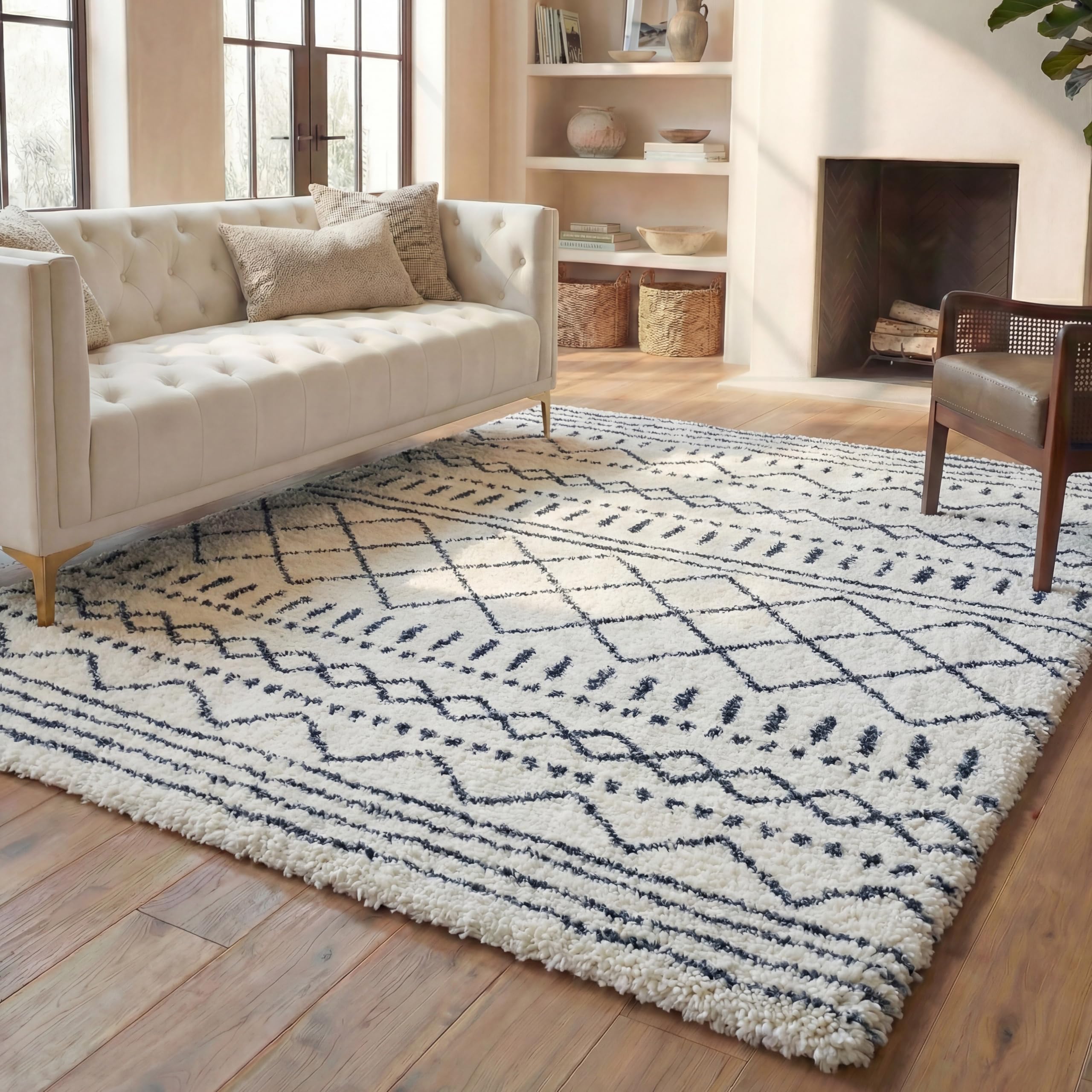 SAFAVIEH Arizona Shag Rug 6'x8', Soft Plush Boho Ivory &amp; Slate ASG741M