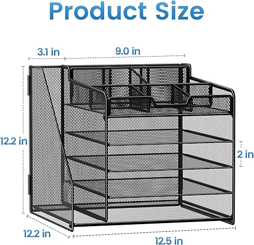Vista 7 de Lavatino Organizador de escritorio de 5 niveles con soporte para archivos, bandeja de papel ajustable de metal para organizadores de escritorio