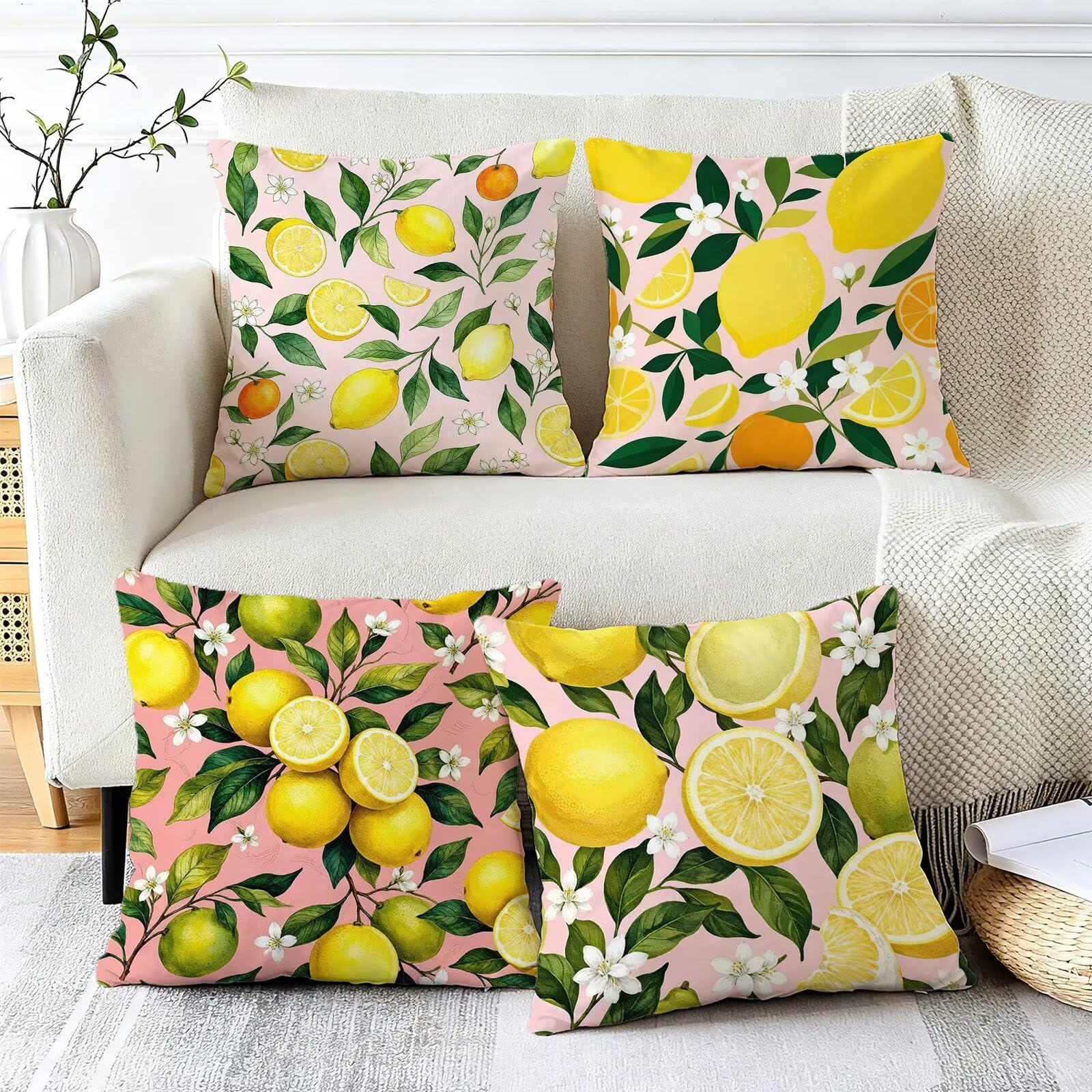 Giallo Federe Cuscini Divano 40x40cm, Cuscini da Esterno Set de 4, Cod-195