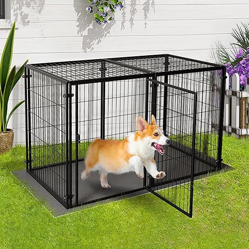 Miniatura 7 de XPIY Jaula grande para perros – Perrera de metal de 57 pulgadas para perros medianos y pequeños, segura para interiores y exteriores, jaula sin