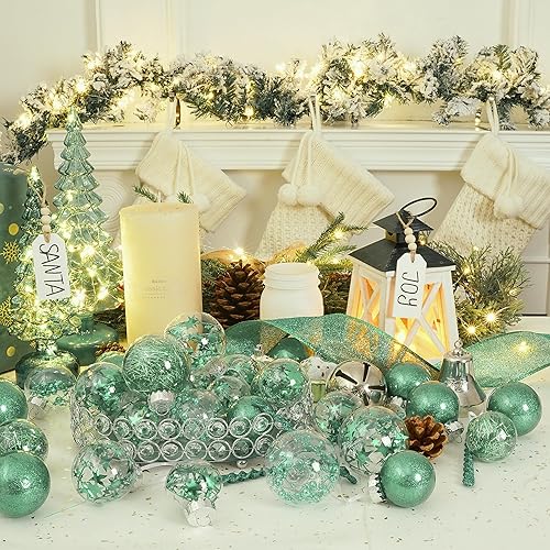 Miniatura 10 de XmasExp Juego de adornos para árbol de Navidad color champán, 24 unidades, bolas de plástico transparente inastillables, adornos delicados y