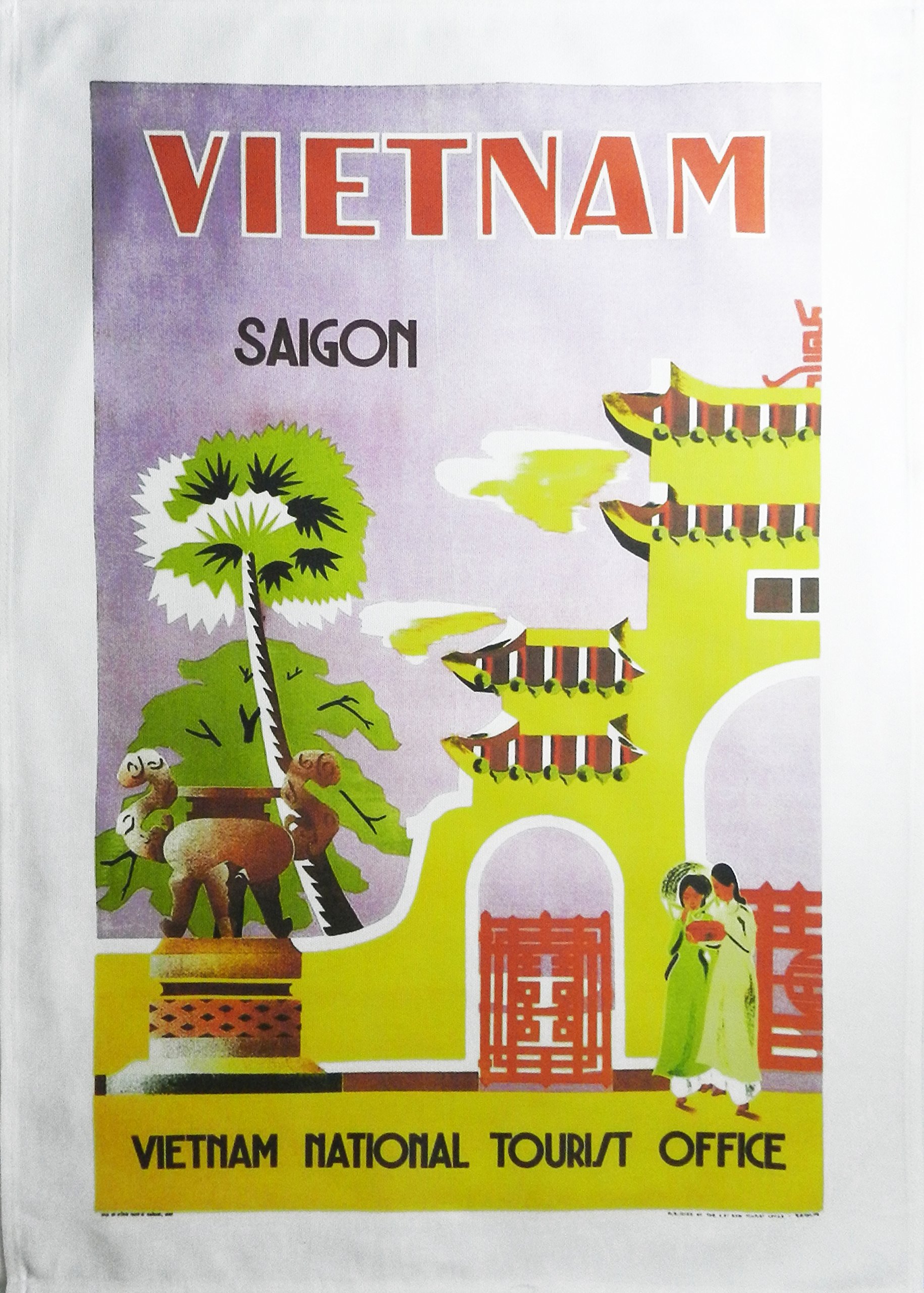 Half A Donkey Vietnam - Large Cotton Retro Travel Poster Tea Towel