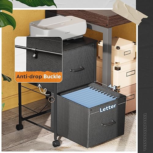 Miniatura 11 de DEVAISE Archivador móvil de 2 cajones, soporte para impresora rodante, archivador vertical de tela para tamaño A4 o carta para oficina en casa