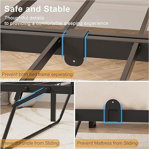 Miniatura 5 de Sofá cama individual con nido, moderno sofá cama individual, marco de cama de metal resistente con cabecera tapizada para sala de estar, dormitorio,