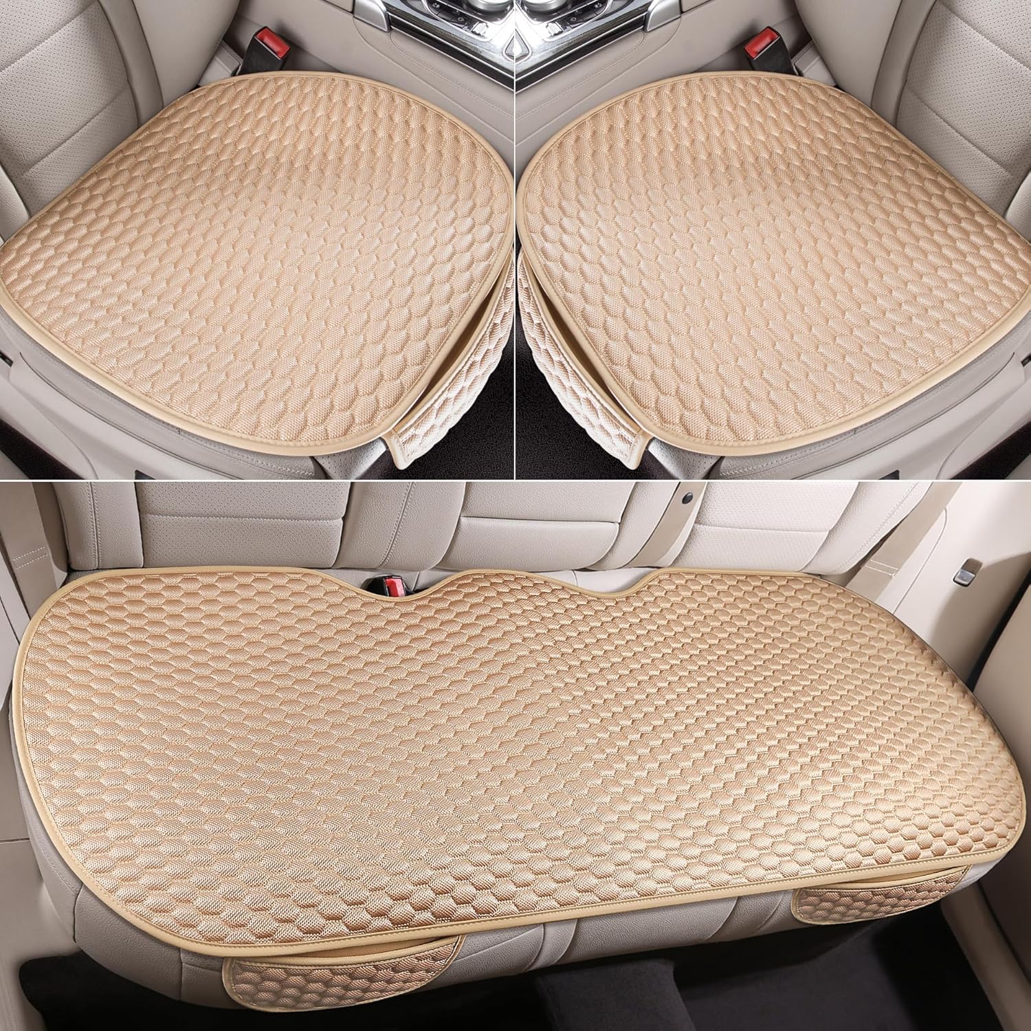capitauto car seat covers cushion pad,3pcs front bottom seat covers for cars,super breathable,storage bags,anti-slip,universal automotive seat covers fit for most sedans suv pick-up(3pcs beige) lantern-3pc beige