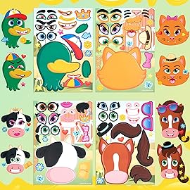 JOYIN 36 Pcs 9x6 Farm Animals Make a face Stickers for Kids, Make Your Own Summer Sticker Sheets, Party Favors Kids Crafts, Goodie Bags Stuffers, Classroom Rewards