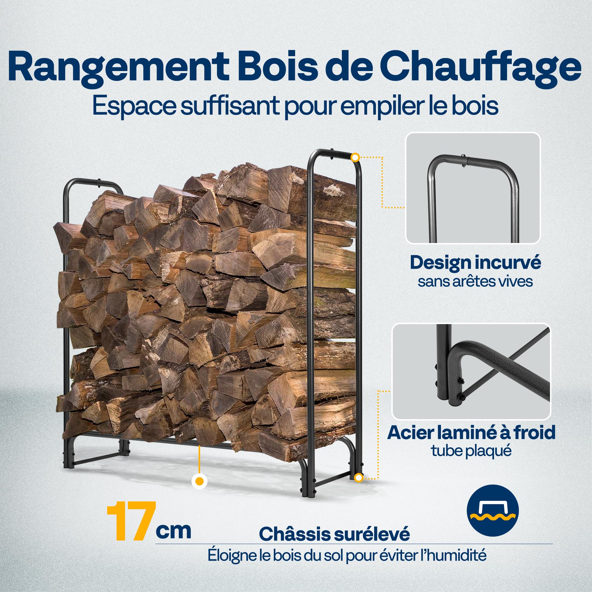 VIVOHOME Étagère pour Bois de Cheminée avec Housse Anthracite 183×123×35cm, Support Bûches Chauffage Robuste Réglable Imperméable Intérieur et Extérieur - 3
