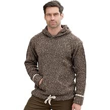 Aran Crafts Mens Irish Kangaroo Pocket Sweater, Hooded Pullover, 100% Donegal Wool K3084