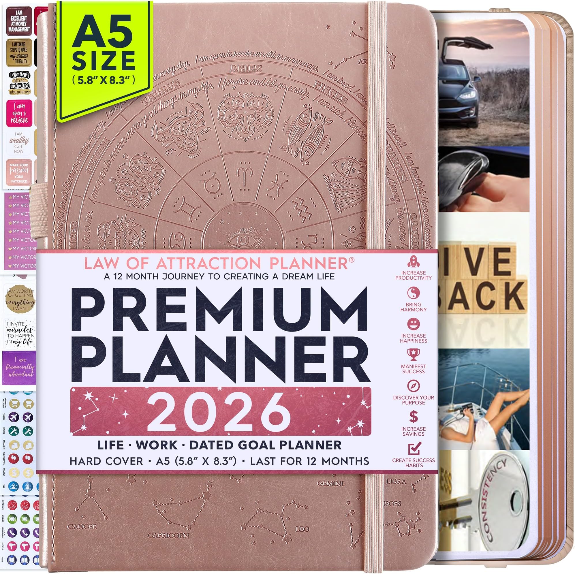 Law of Attraction Planner 2026 Deluxe with Productivity App | Weekly & Monthly Goal-Setting Planner, Life & Gratitude Journal | Include Foldable Vision Board, Gift Box & Stickers