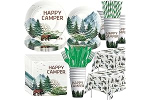 Camping Party Decorations Dinnerware - Happy Camper Party Supplies for 24
