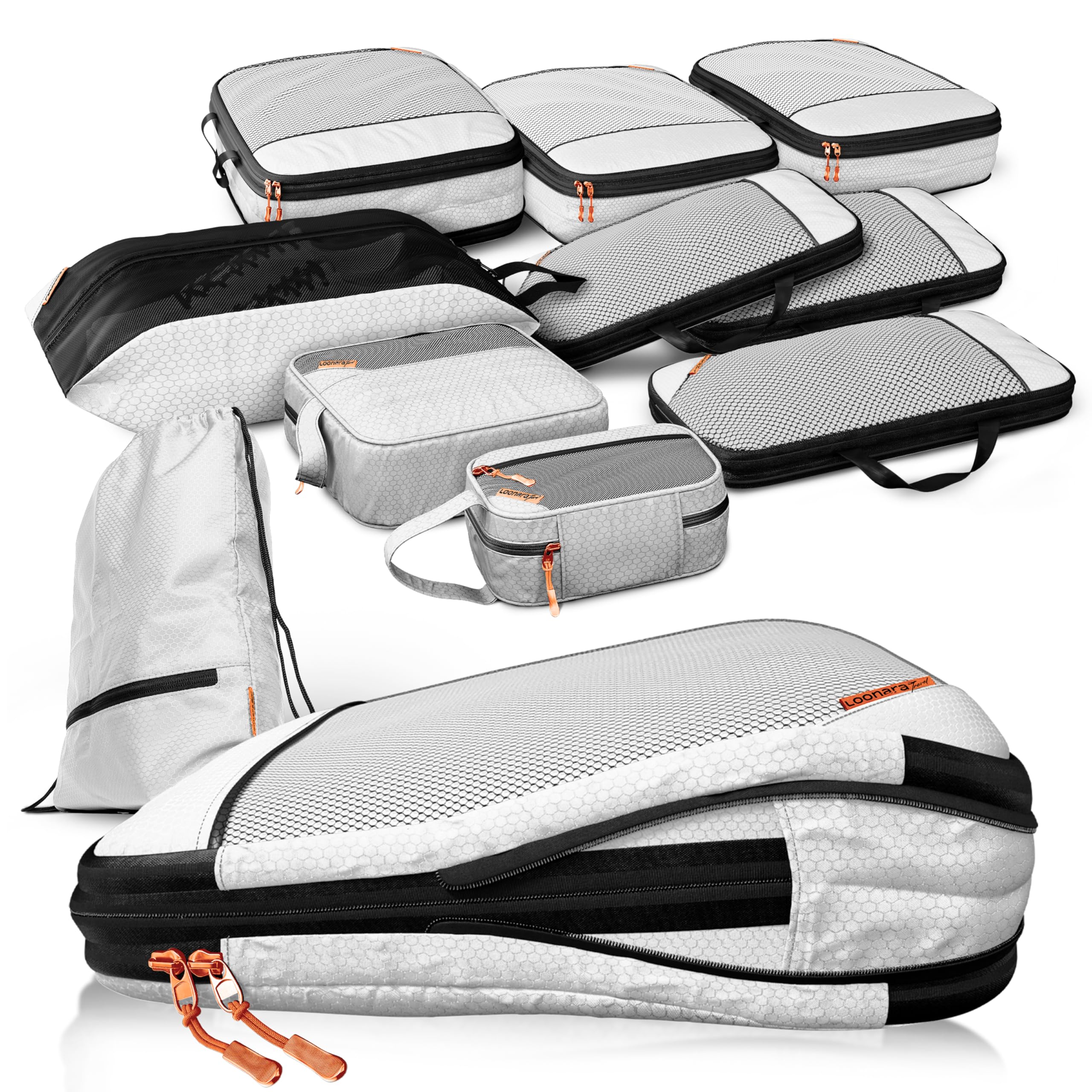 Packing Cubes Compression für Koffer und Rucksack inkl. Packbeutel - extra rissfest dank 420D Polyester mit PU Beschichtung (Alpine Slate - Grau, 10-teilig)