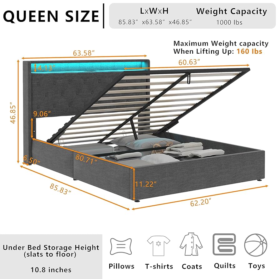 Liyu ページ Amazon.com: Loomie Queen Lift Up Bed Frame with Charging