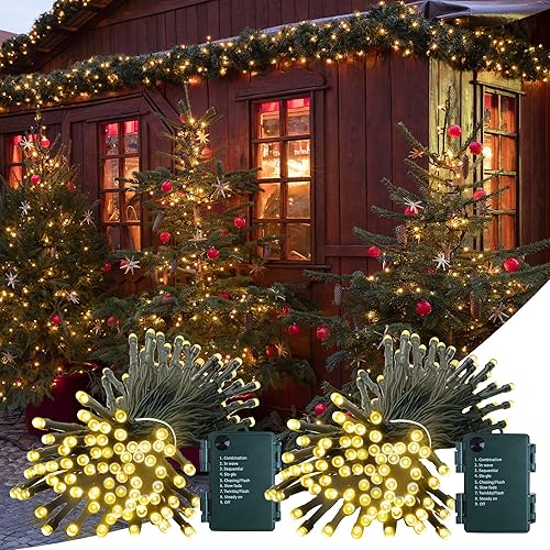 Miniatura 8 de Paquete de 2 luces LED de 16.4 pies cada uno, funciona con pilas, para árbol de Navidad para interiores y exteriores, con temporizador, 8 modos de