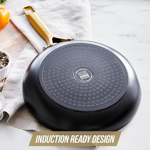 Miniatura 5 de Blue Diamond - Sartén de 8 pulgadas de cerámica antiadherente, sin PFASPFOA, apto para estufas de inducción y lavavajillas, mango dorado, color negro