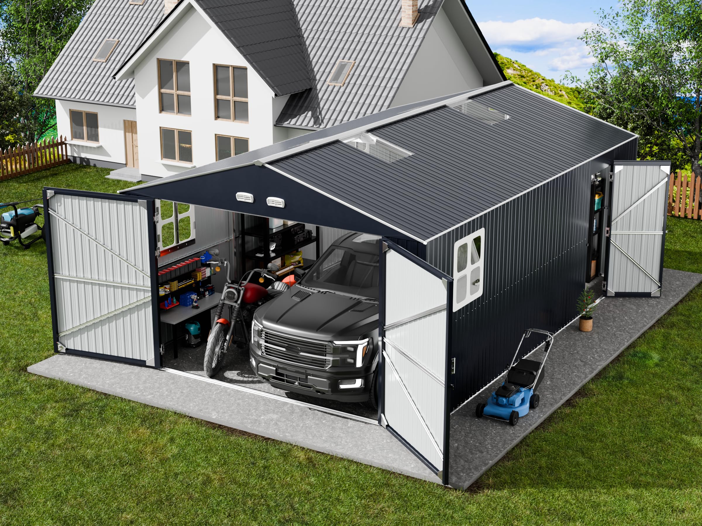 Amazon.com : K Knowbody 13x20x8.3 FT Metal Garage Shed with Base