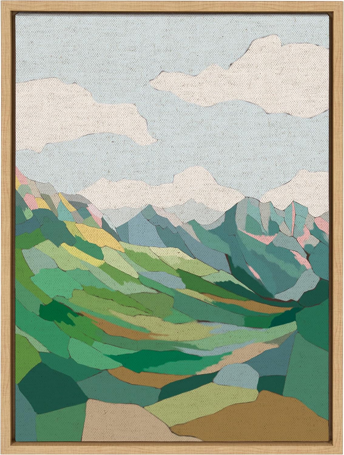 Kate and Laurel Sylvie Mythen Framed Canvas Wall Art by Nikita Jariwala; 18x24 Natural; Soft Colorful Nature Mountain Landscape Art for Wall Home Decor