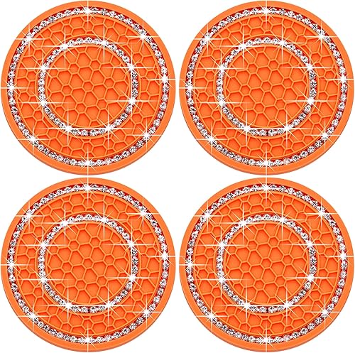 Miniatura 10 de 2 piezas posavasos con diamantes de imitación de cristal, 2.75 pulgadas, silicona suave, antideslizante, a prueba de golpes, portavasos de Negro y