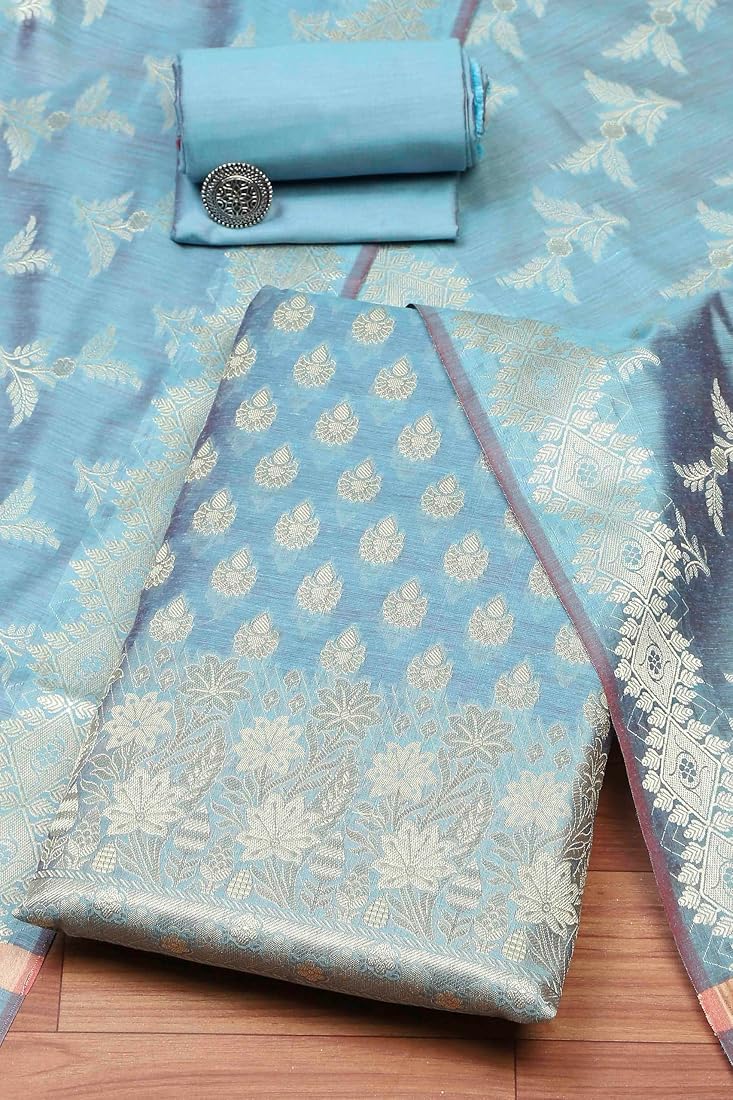 Buy BIBA Women Blue Cotton Unstitched Suit Set_FREE SIZE at