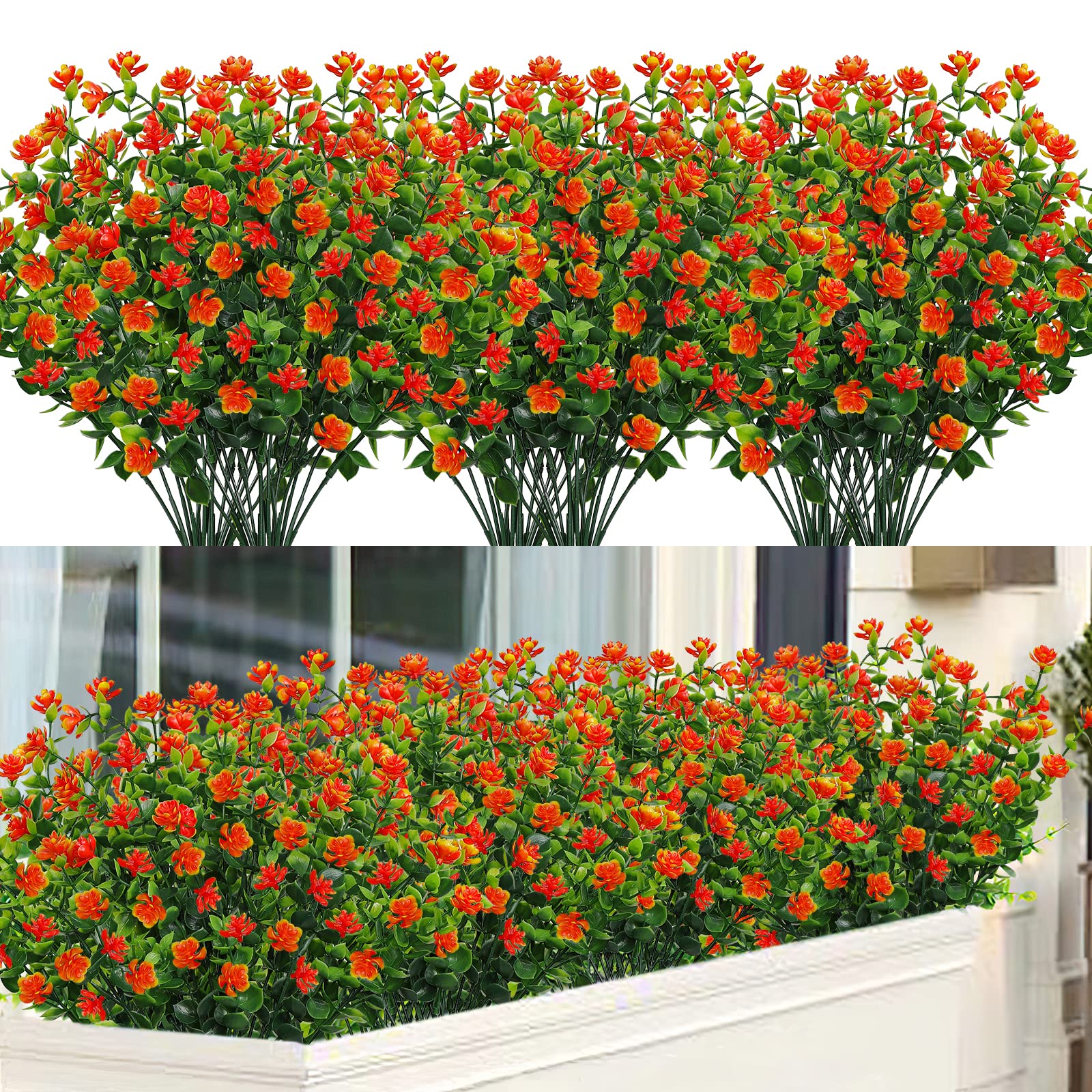 SOMYTING 8 Bundles Artificial Flowers Autumn Decoration Halloween Balcony Artificial Flowers UV-Resistant Shrubs Plants Eucalyptus Decoration for Halloween Thanksgiving Thanksgiving Decoration (Orange โ image 1