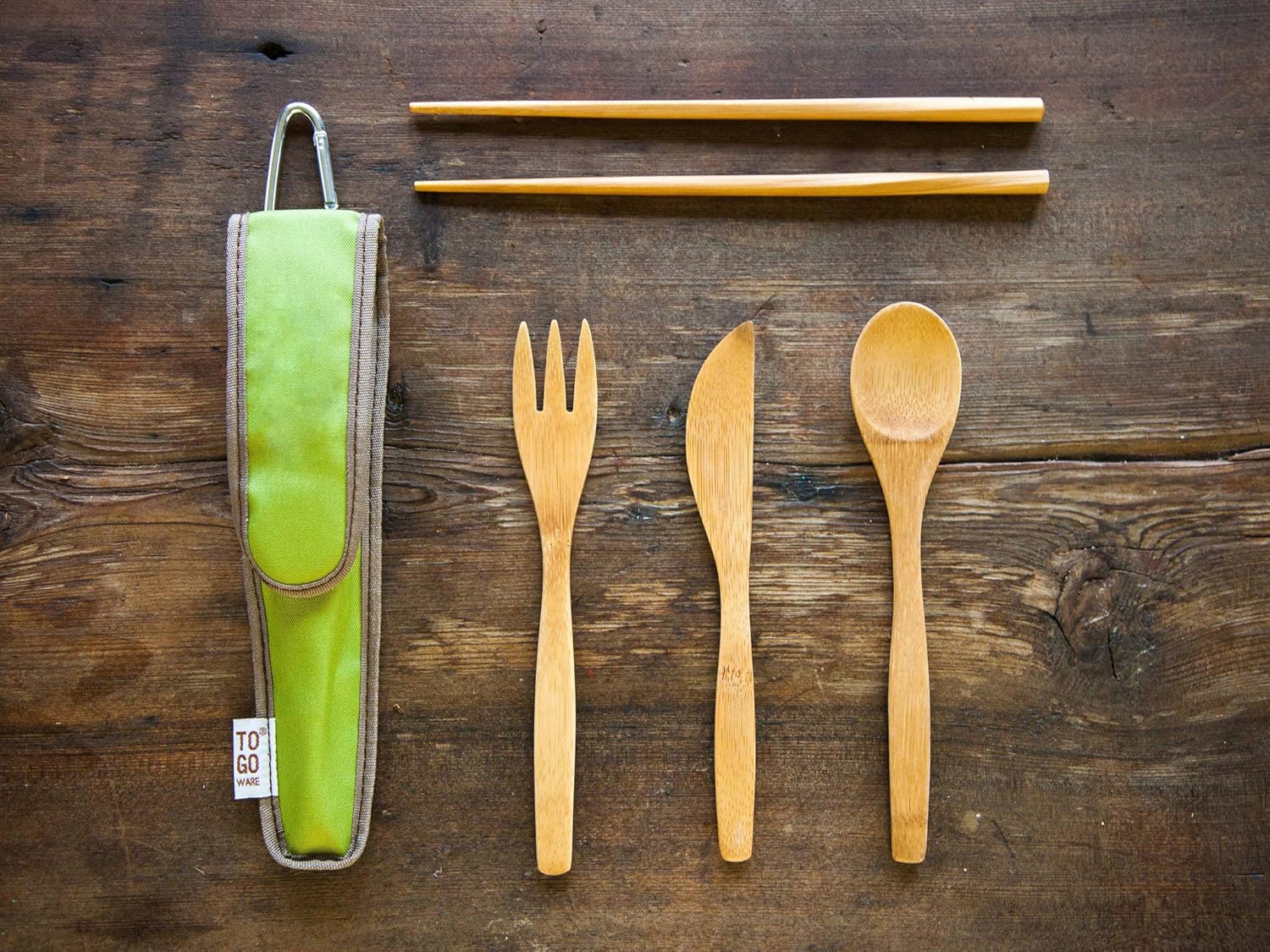 TO GO WARE Reusable Bamboo Utensil Travel Set | Includes Fork, Knife, Spoon, Chopsticks, & Carabiner Clip | Made from Sustainable Materials | Eco-Conscious | Mulberry (Pack of 2)