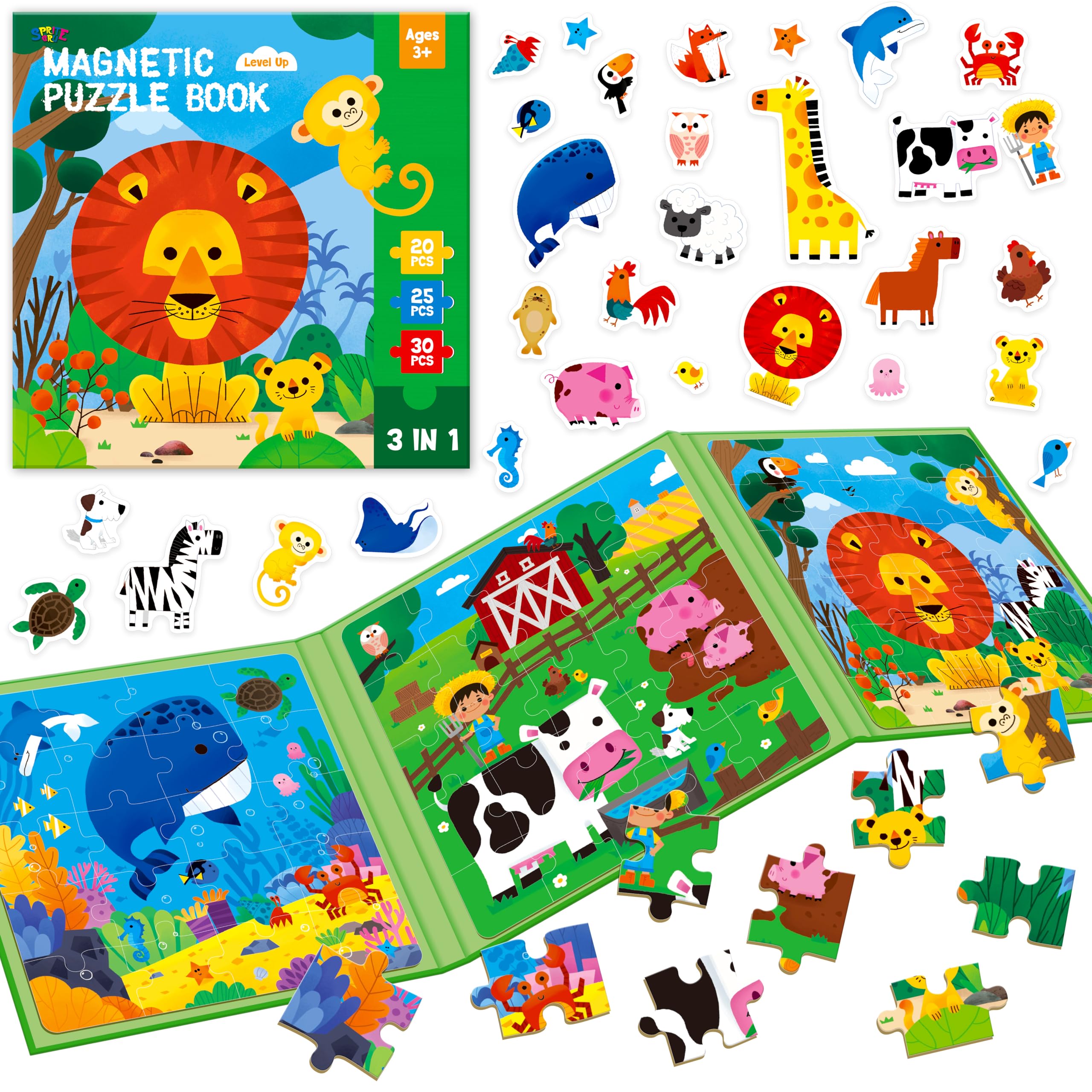 Puzzle Magnetici per Bambini 3-5 Anni, 3 Puzzle da Viaggio con 20-30 Pezzi, Giochi di Sudoku Magnetici Tema Animali