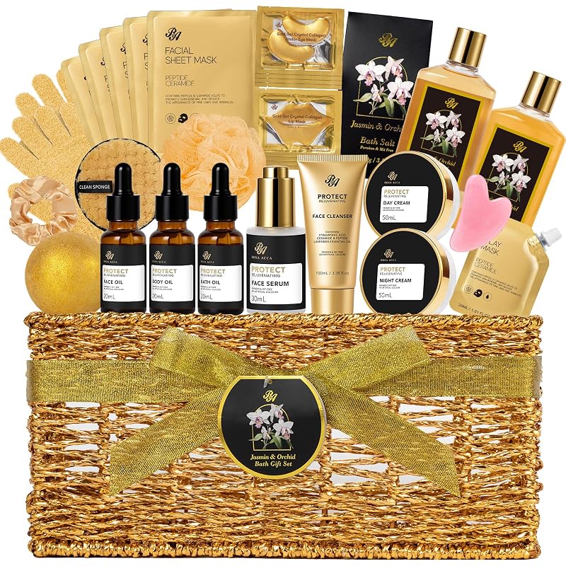RA ROSA ACCA Conjunto de cuidados para a pele e banho com 35 peças, fragrância Orchid e cesta