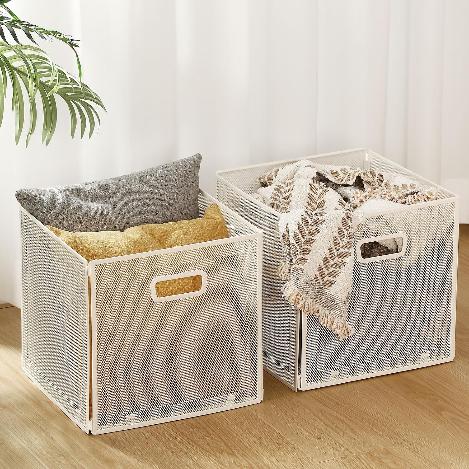 Funnymoom 2 Pcs White Foldable Metal Wire Basket with Handles 13 x 13 Inch image 5
