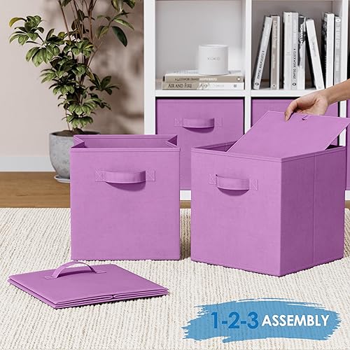 Miniatura 6 de Juego de 8 cubos de almacenamiento  cestas plegables de tela con asas duales. Cubos de almacenamiento Organizador de estantes de armario