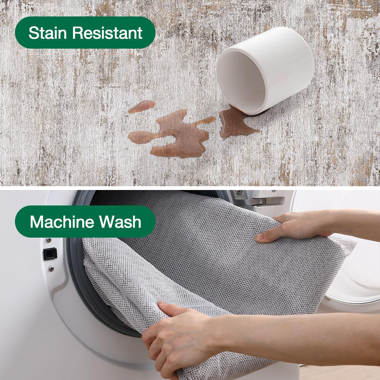 LUMI 8x12 Washable Area Rug for Living Room, Ultra Soft Modern Abstract Rugs Non Slip with Rubber Backing, Low Profile, High Traffic, Stain Resistant Carpets, Ideal for Bedroom, Dining Room, Indoor