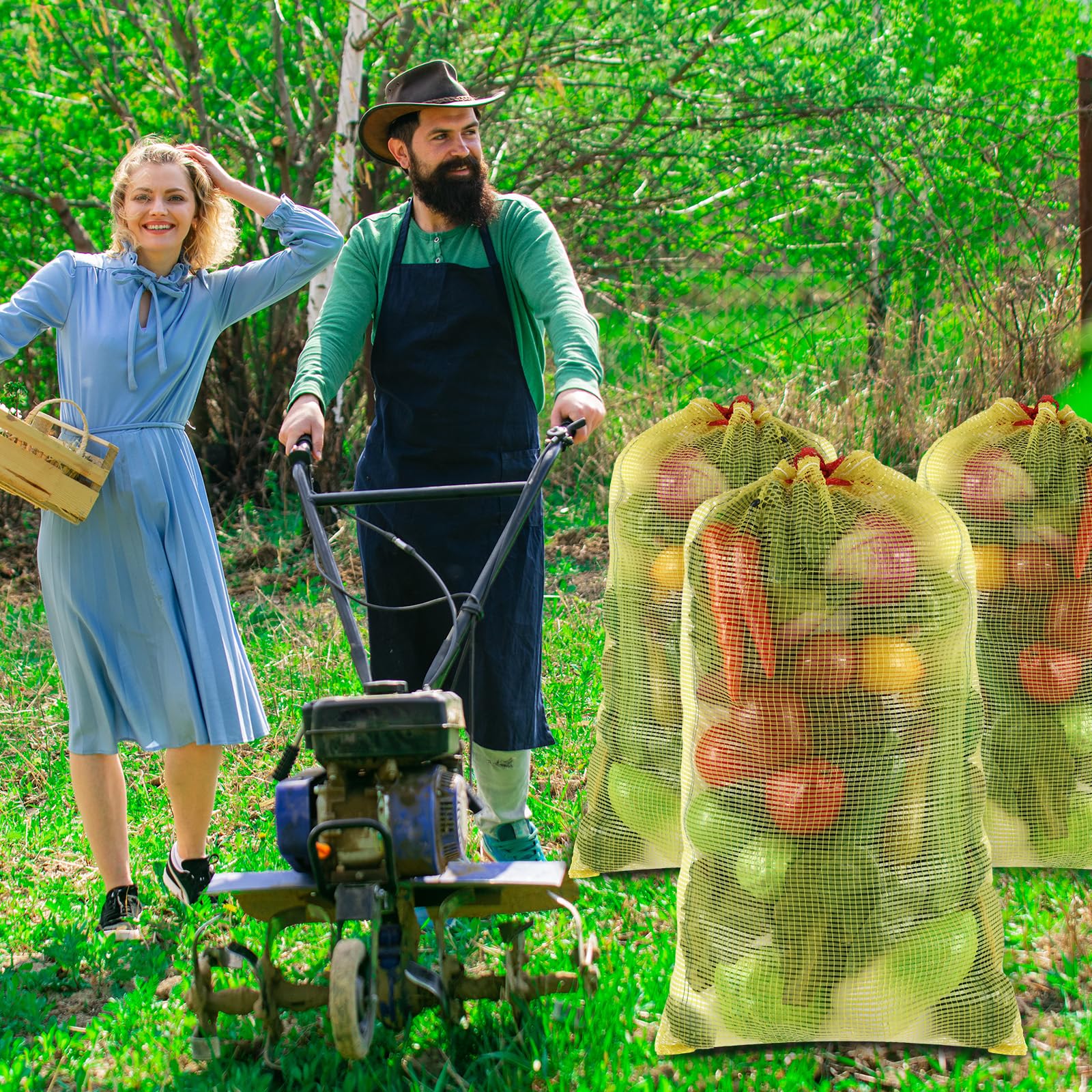 Berlune 50 bolsas de malla de almacenamiento reutilizables para verduras con capacidad para hasta 44 libras, bolsas de almacenamiento de verduras, bolsas de red lavables para verduras, bolsas de