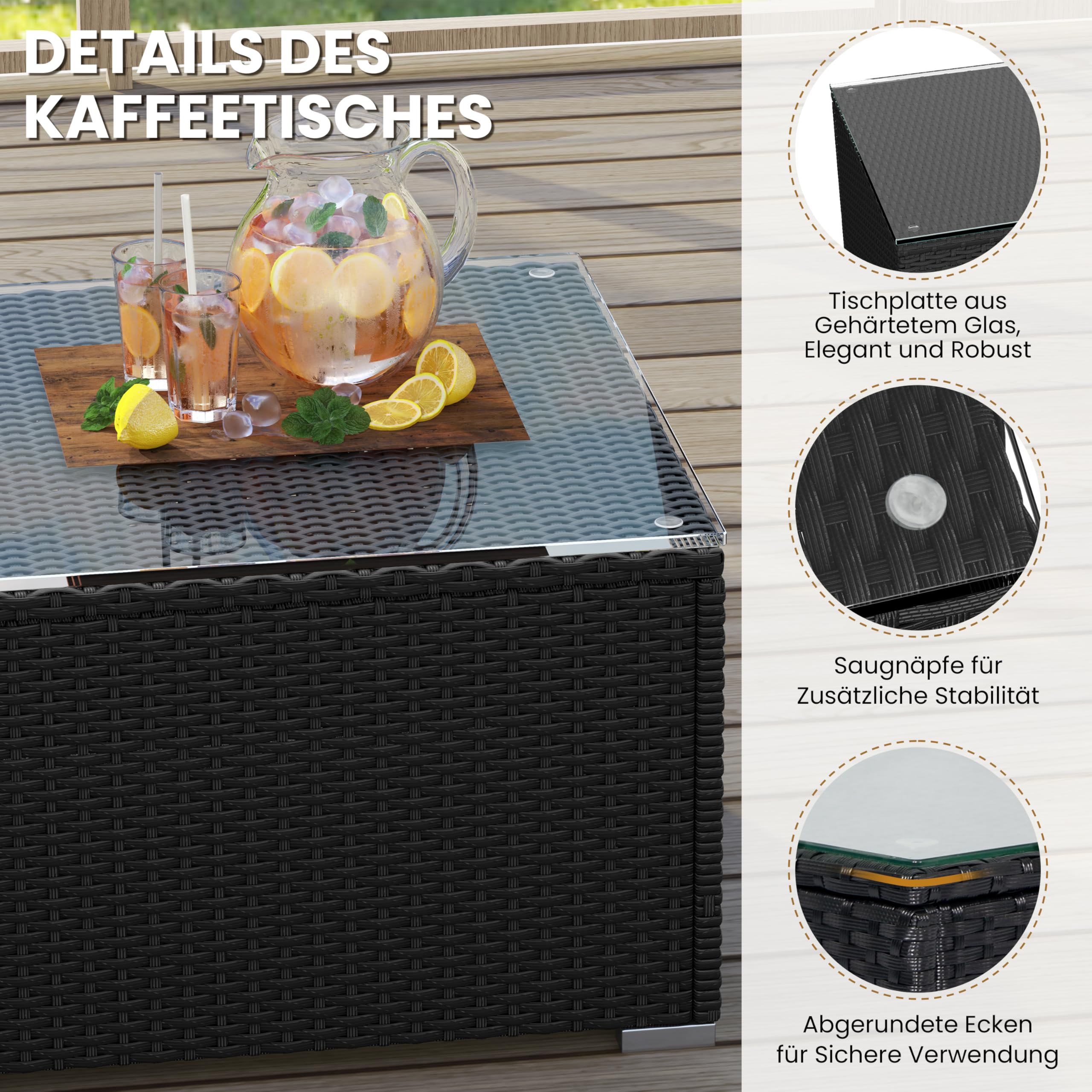 Yaheetech 5er Gartenmöbel Set Balkonmöbel Set aus PE-Rattan Wetterfest | Terassenmöbel Außen mit 2 Ecksofa & Sofa & Stuhl & Beistelltisch & Sitzkissen für Garten/Balkon/Terrasse, Schwarz & Beige