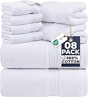 Utopia Towels 8-Piece Luxury 100% Ring Spun Cotton Towel Set - Super Absorbent, Quick Dry Bath, Hand & Washcloths, White