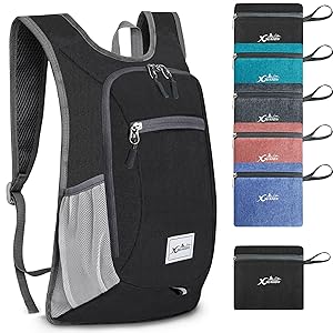Xgunion Hiking Backpack 10L Small Travel Backpack Lightweight Daypack Foldable Hiking Backpack Packable Camping Hiking Backpack for Women Men (Black)