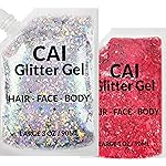 Face, Body & Hair Glitter Gel - Halloween Glitter for Kids and Women - 3 Oz Cosmetic-Grade Gel w/Moon & Stars for Festivals & Halloween Party, Easy Apply & Wash Off - Red/Silver 2Pack