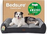 Bedsure SupportMax Orthopedic Large Dog Bed, XL Extra Thick Shredded Foam Dog Couch with Waterproof Washable Cover, Sherpa Pet Sofa with Nonskid Bottom for Large Dogs, Grey, 42"